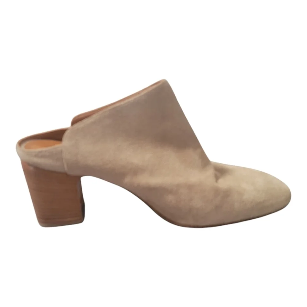 Aquatalia Elisabetta Slip-on Suede Block Heel Mule Booties - 10.5 - Tan